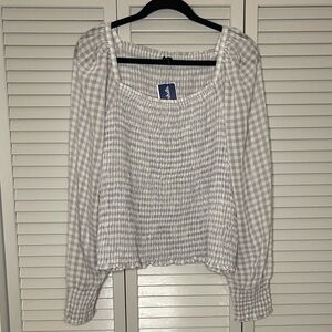 Ann Taylor Smocked Gingham Blouse